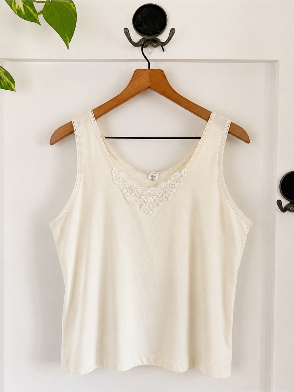 Vintage Ivory Lace Trim Cotton Tank Top